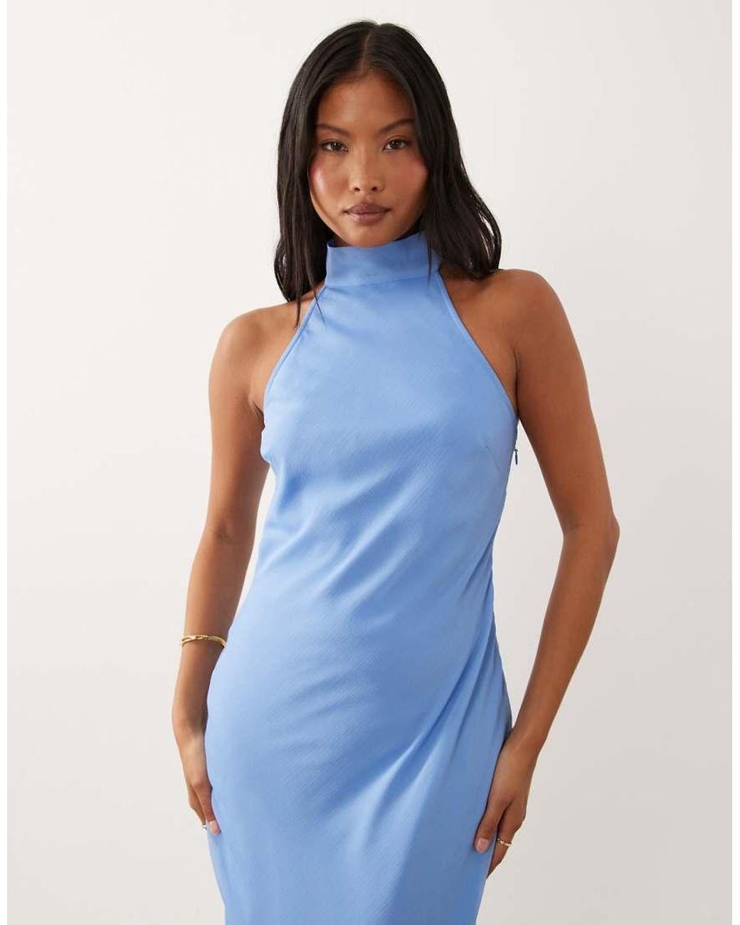 ASOS Blue Asos Design Petite Chiffon High Neck Midi Dress