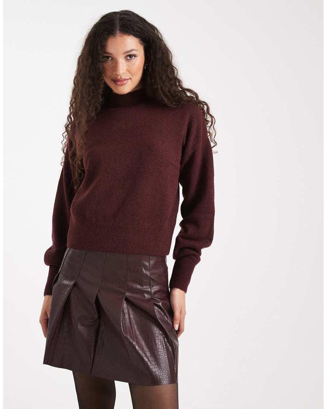 New Look Red Croc Print Pleated Mini Skirt