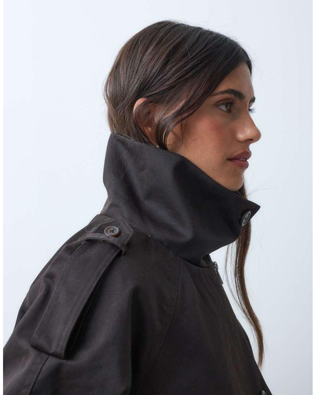 ASOS Blue Funnel Cropped Cape Trench Coat
