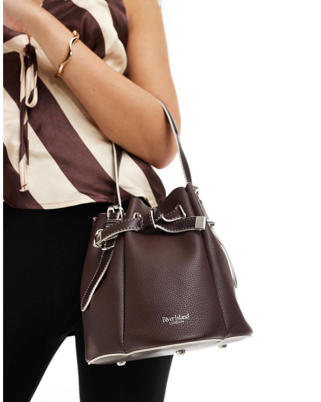 River Island Pinched Edge Bucket Bag in Brown Lyst Australia