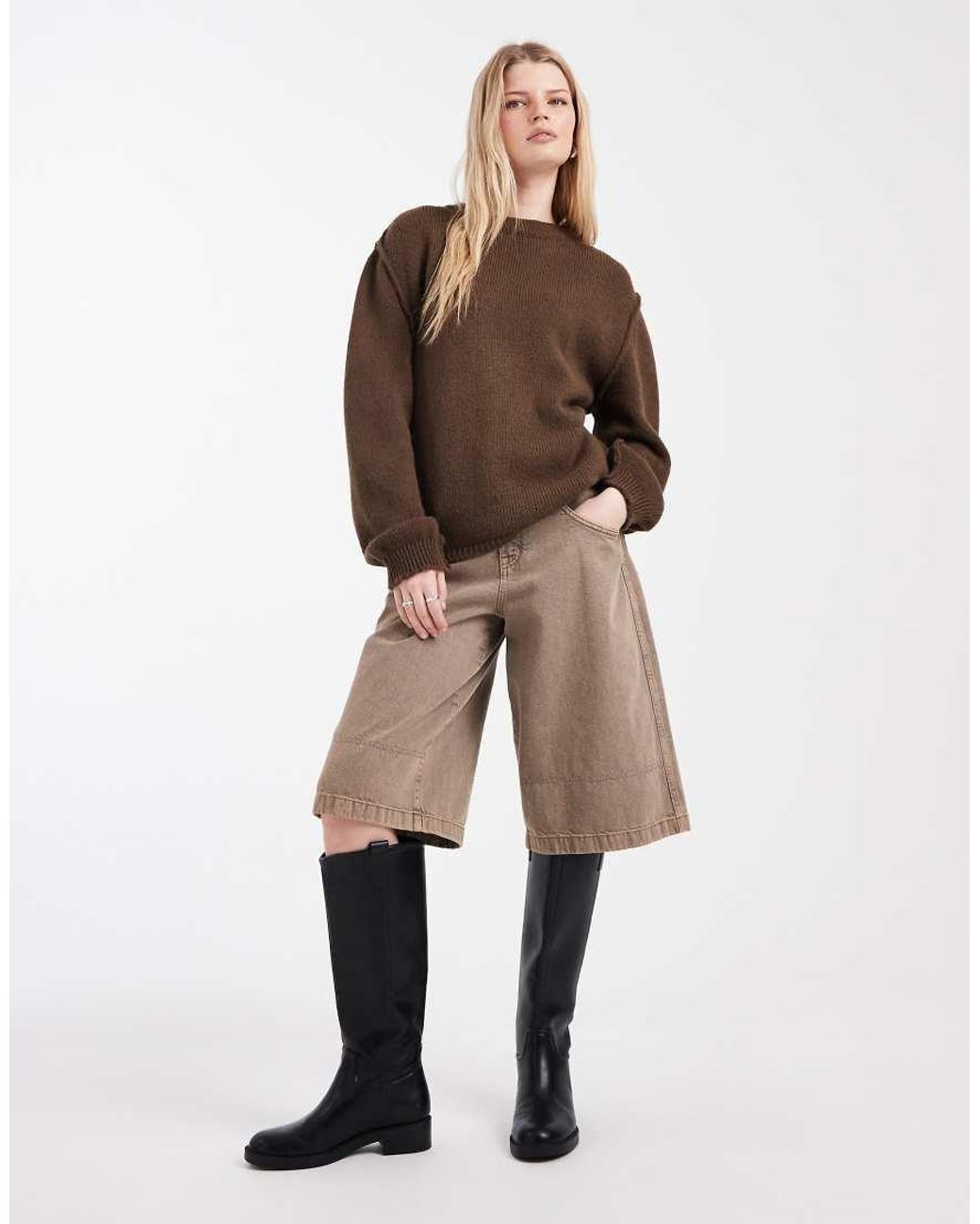ASOS Brown Oversized Knitted Jumper With Exposed Seams
