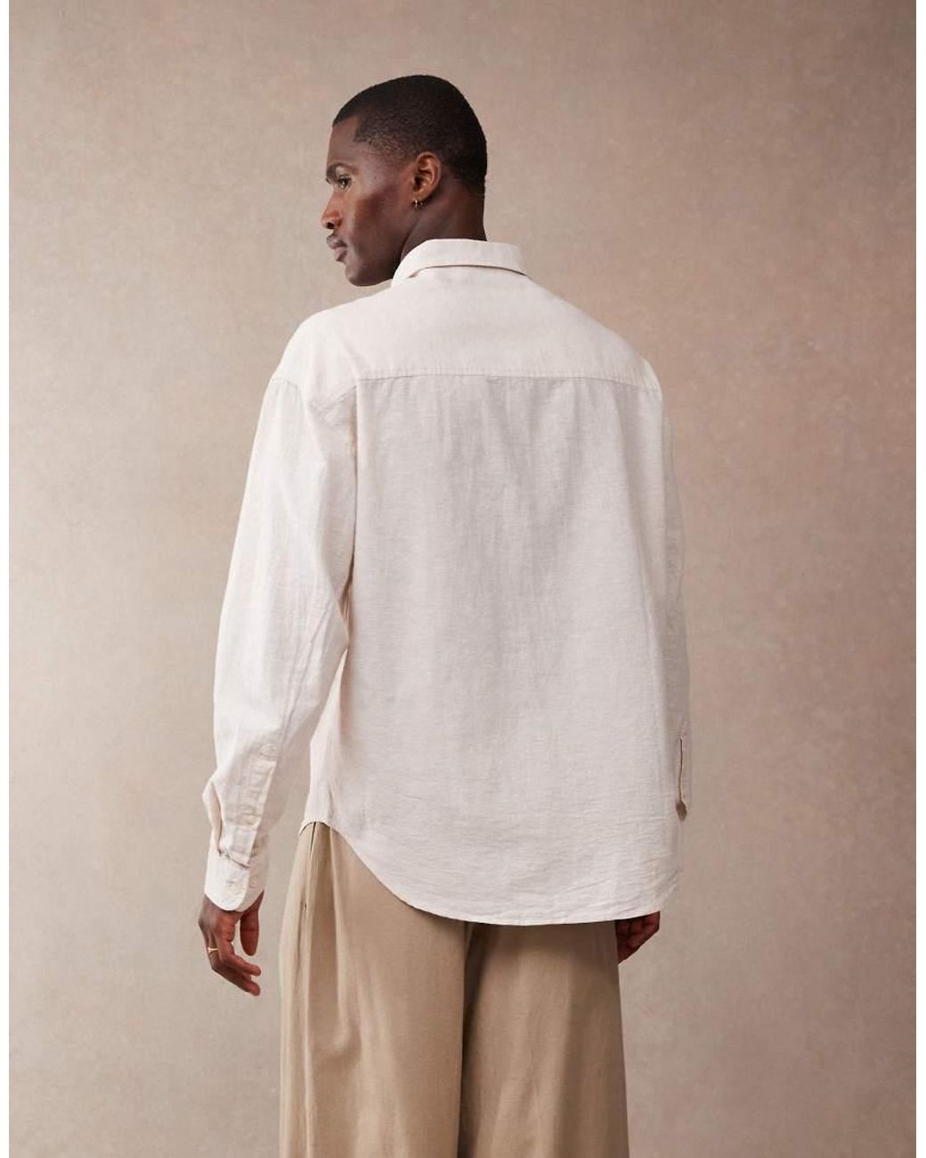 ASOS Natural 90s Oversized Linen Blend Shirt for men