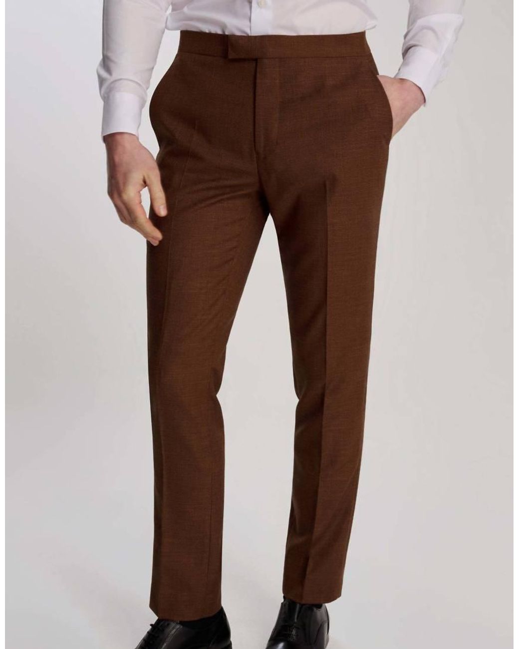 Harry Brown Brown Sandro Slim Fit Linen Look Suit Trousers for men