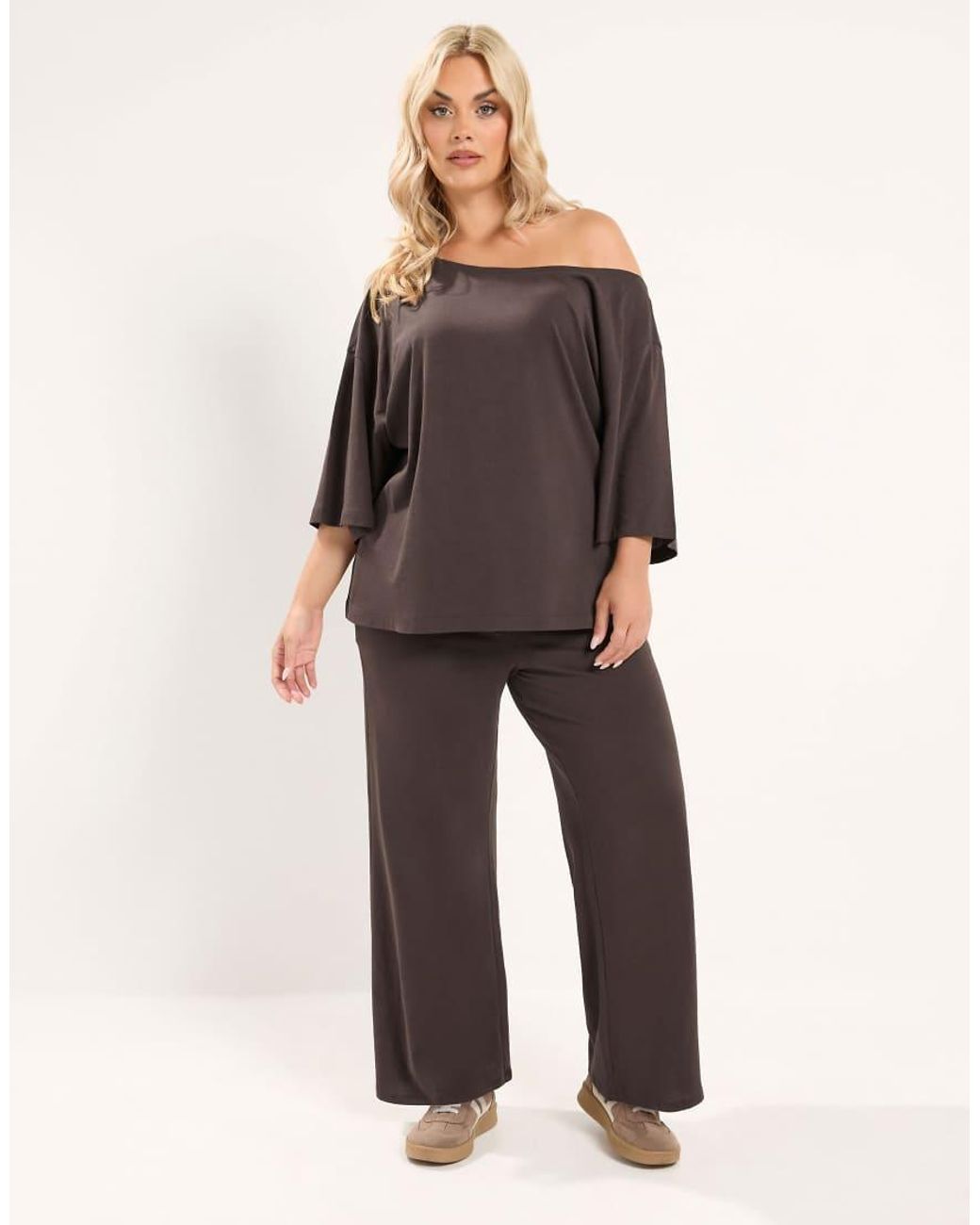 Yours Clothing Gray Off Shoulder Tee