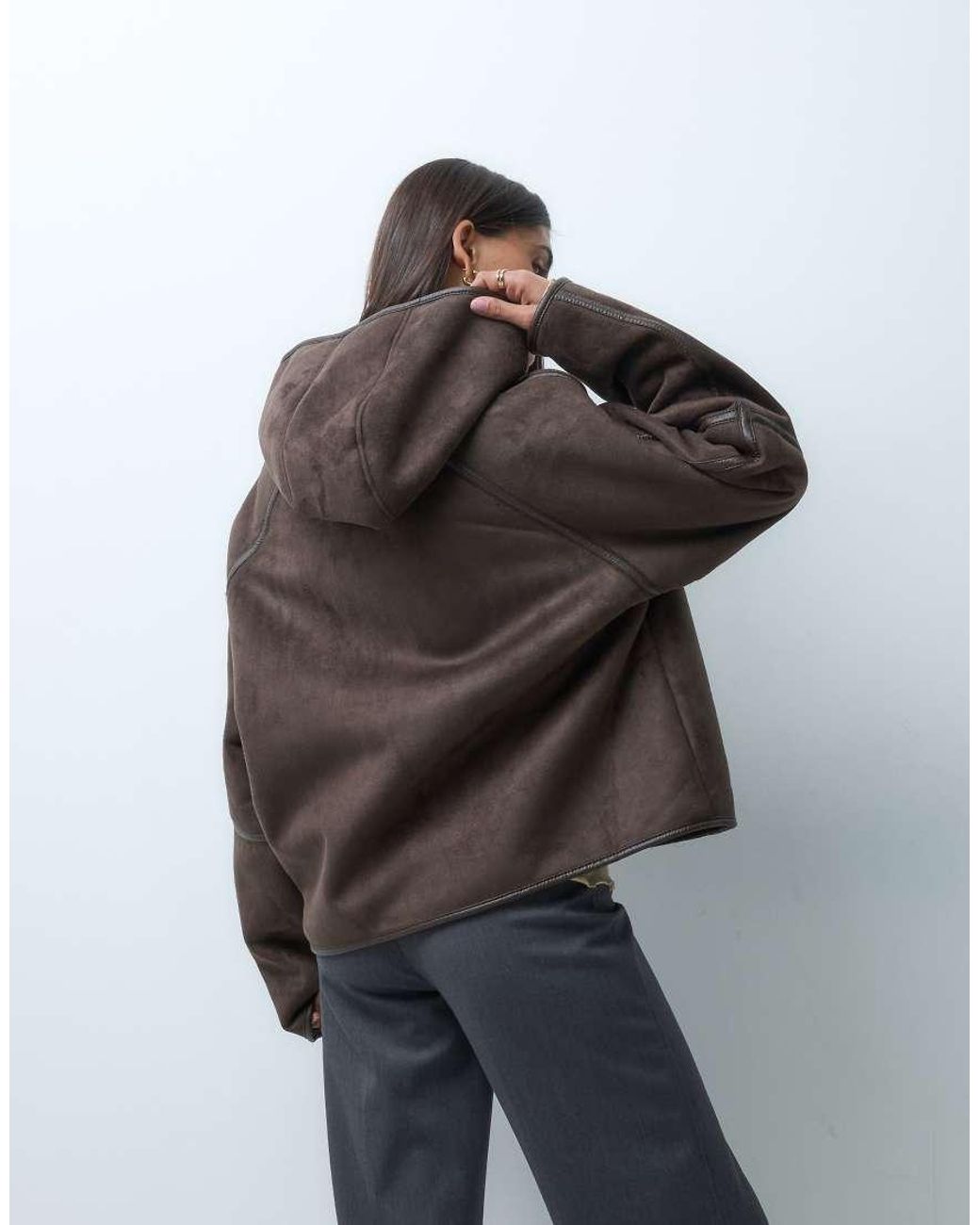 ASOS Brown Hooded Borg Jacket With toggles