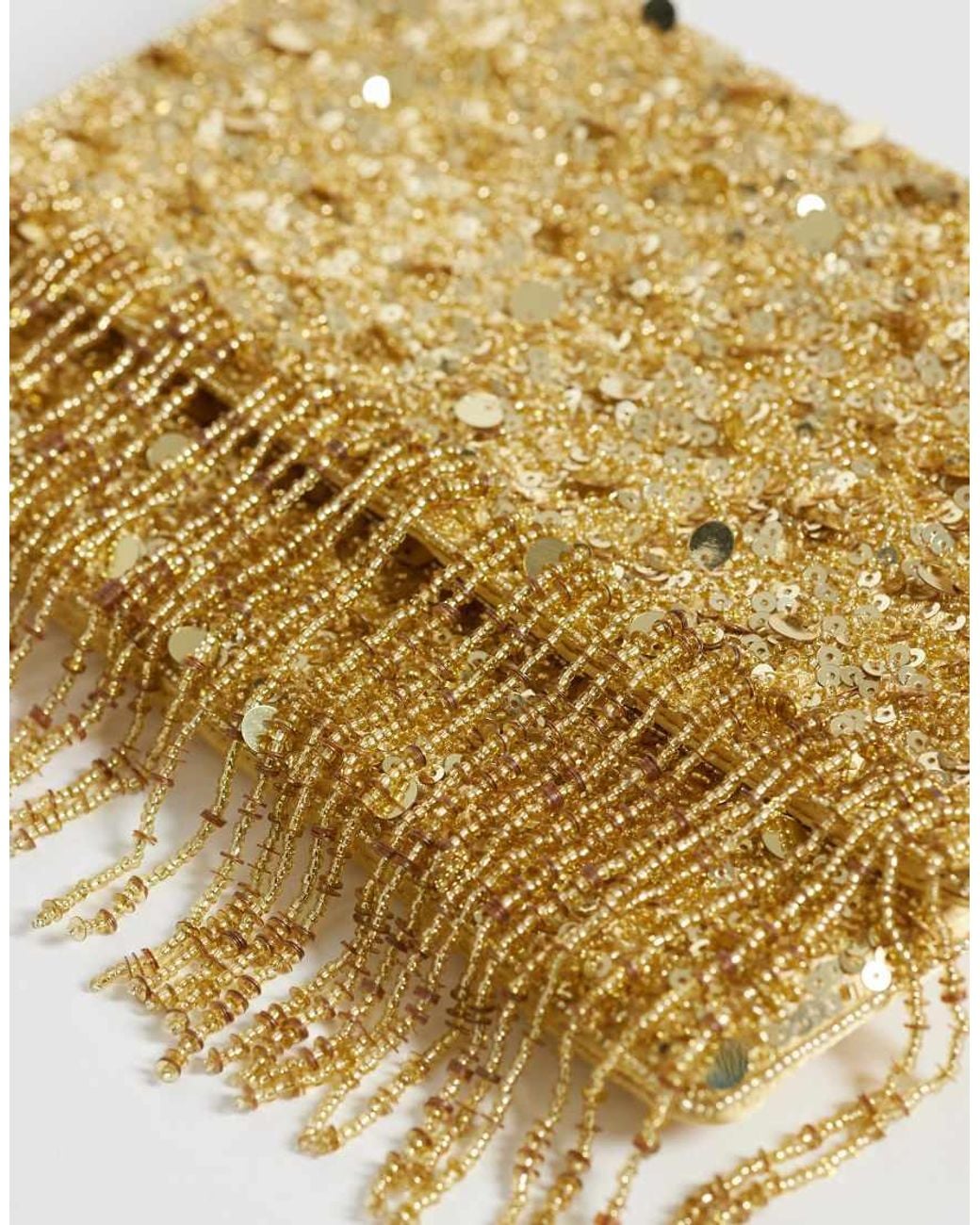 True Decadence Natural Beaded Fringe Envelope Clutch