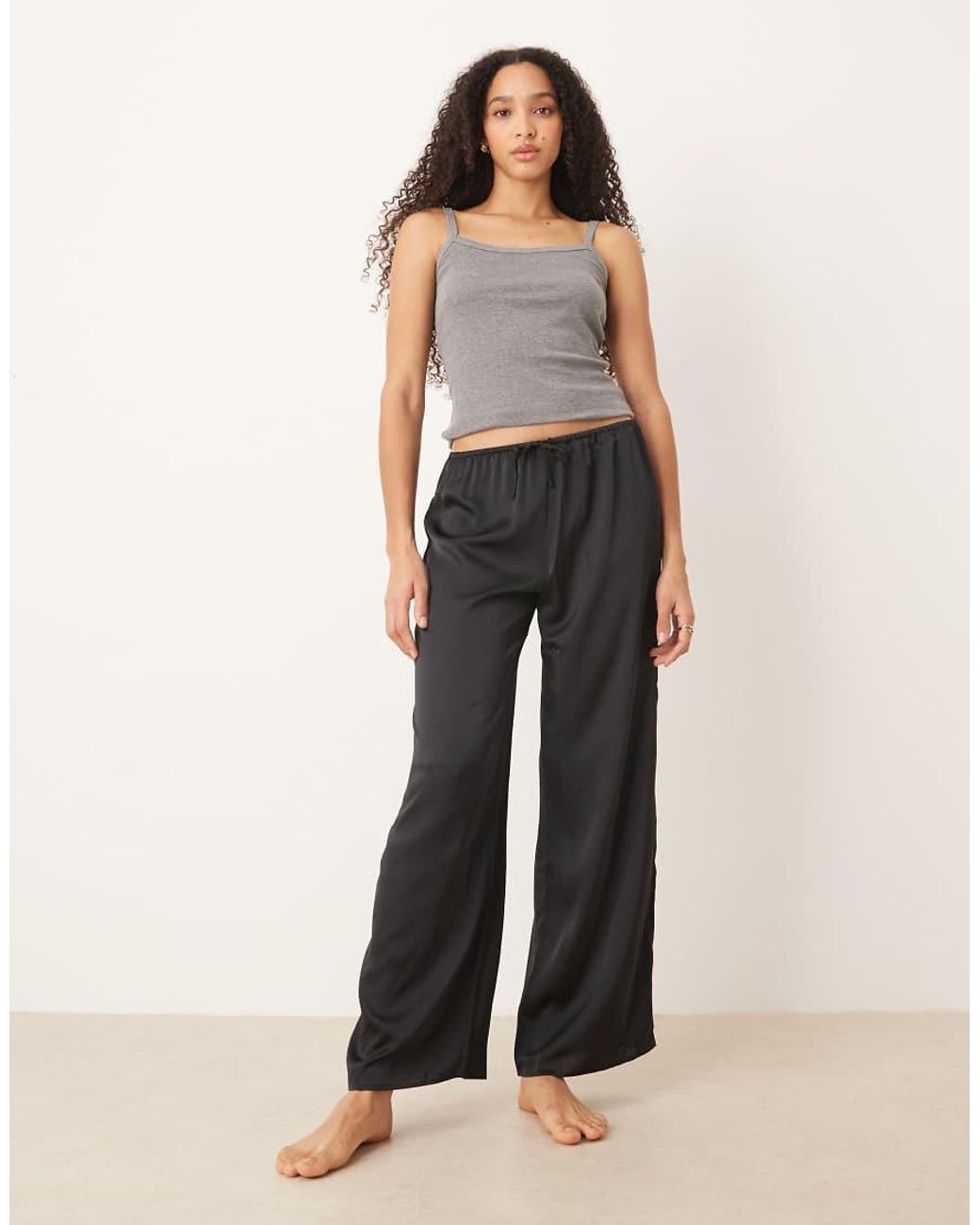 Mango Gray Satin Drawstring Pyjama Trousers