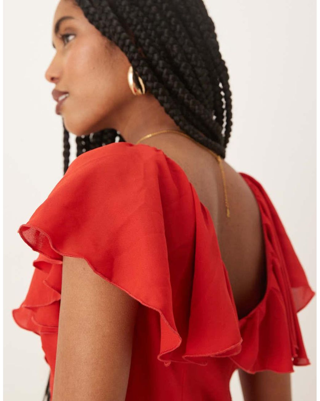 Pretty Lavish Red Uma Cap Sleeve Ruffle Maxi Dress