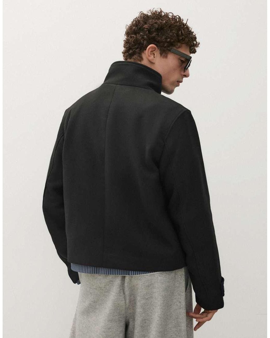 Bershka Black Felt-effect Jacket With Funnel Neck for men