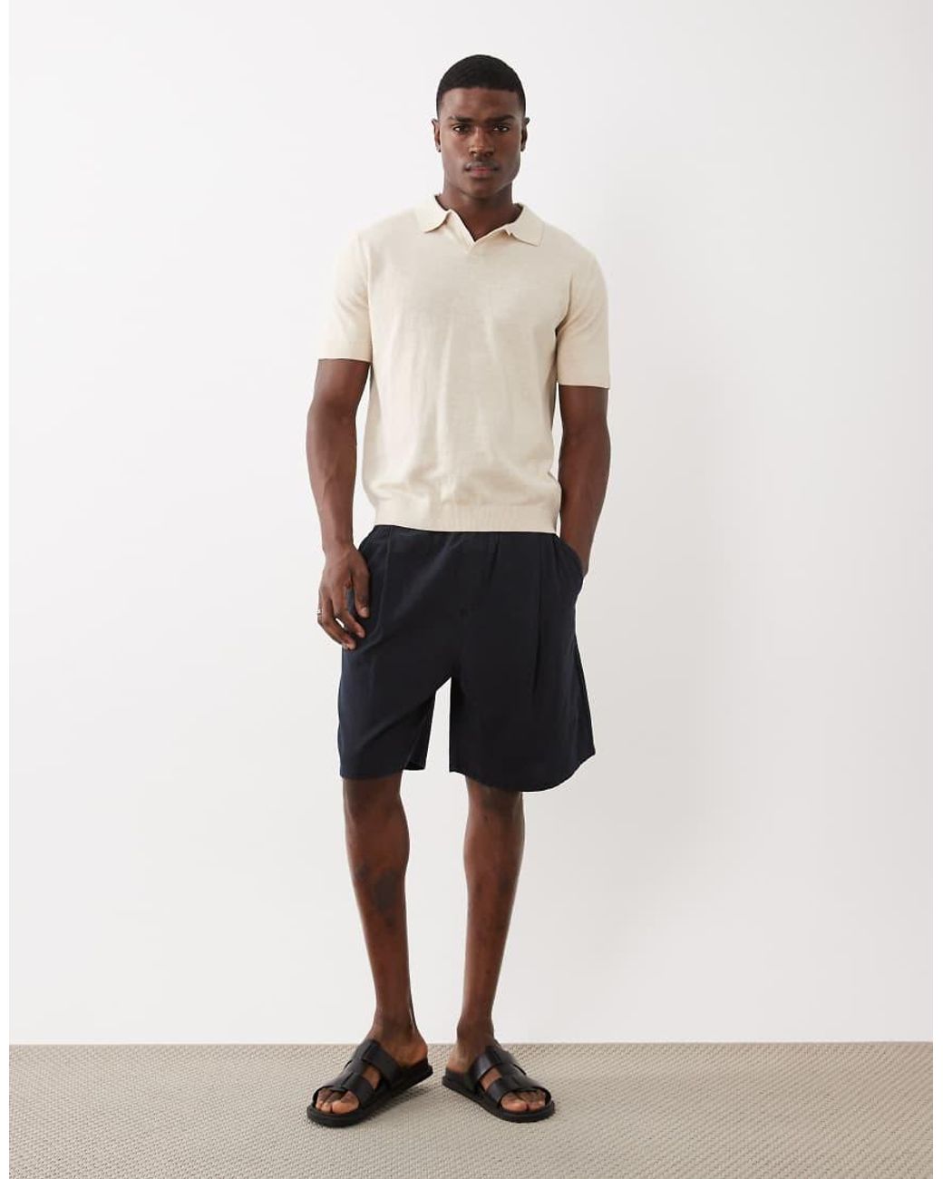 SELECTED Natural Split Neck Polo Linen Blend for men