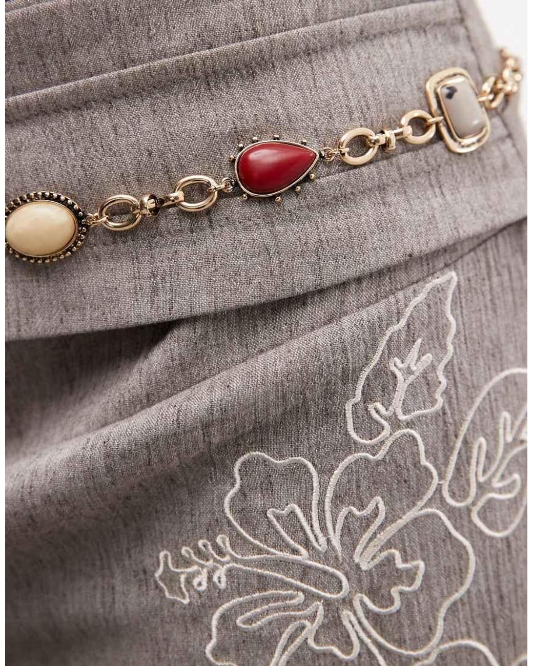 Reclaimed Vintage Gray Belt Chain Gem Stone Belt