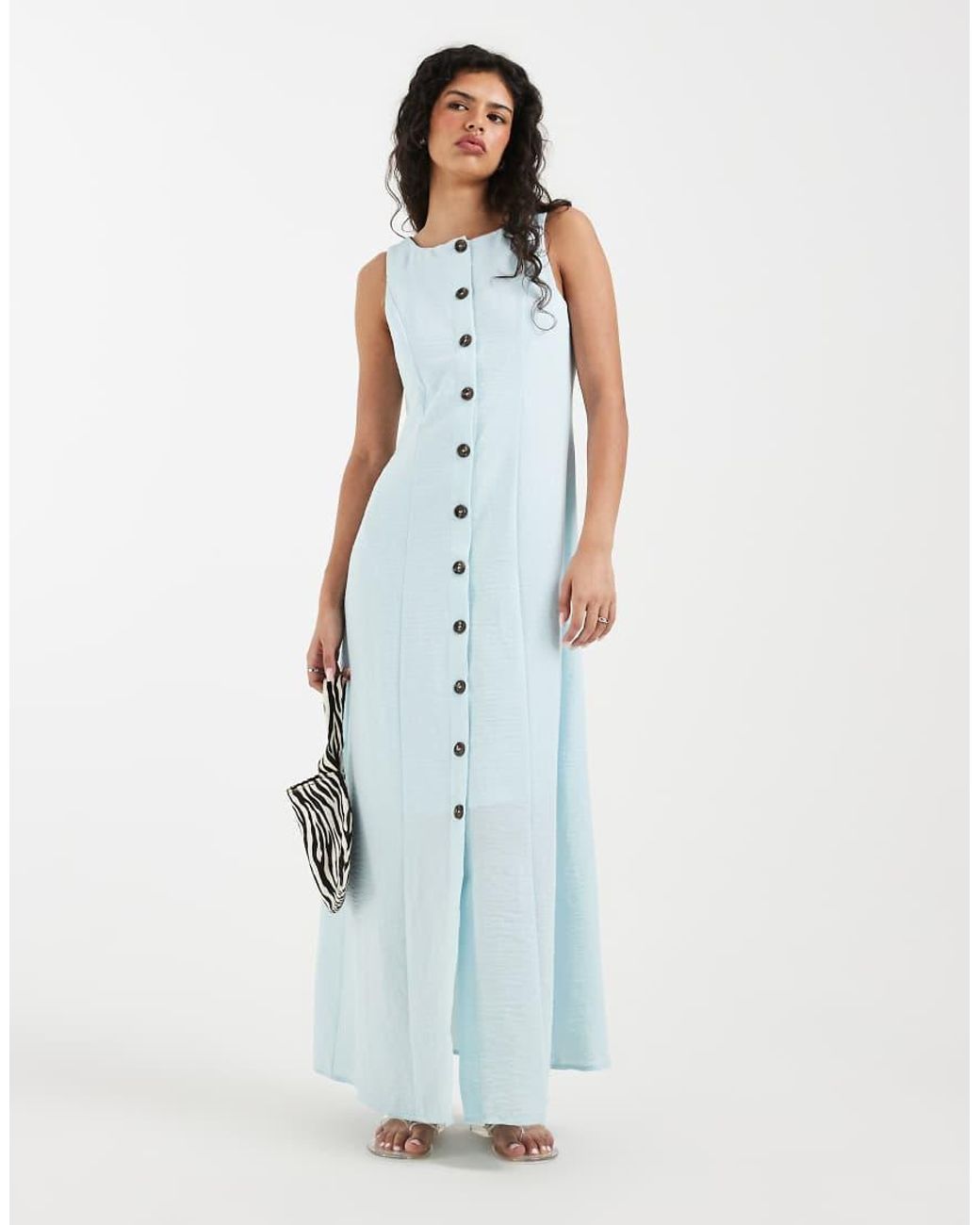 Vero Moda Blue Linen-look Button-front Maxi Dress
