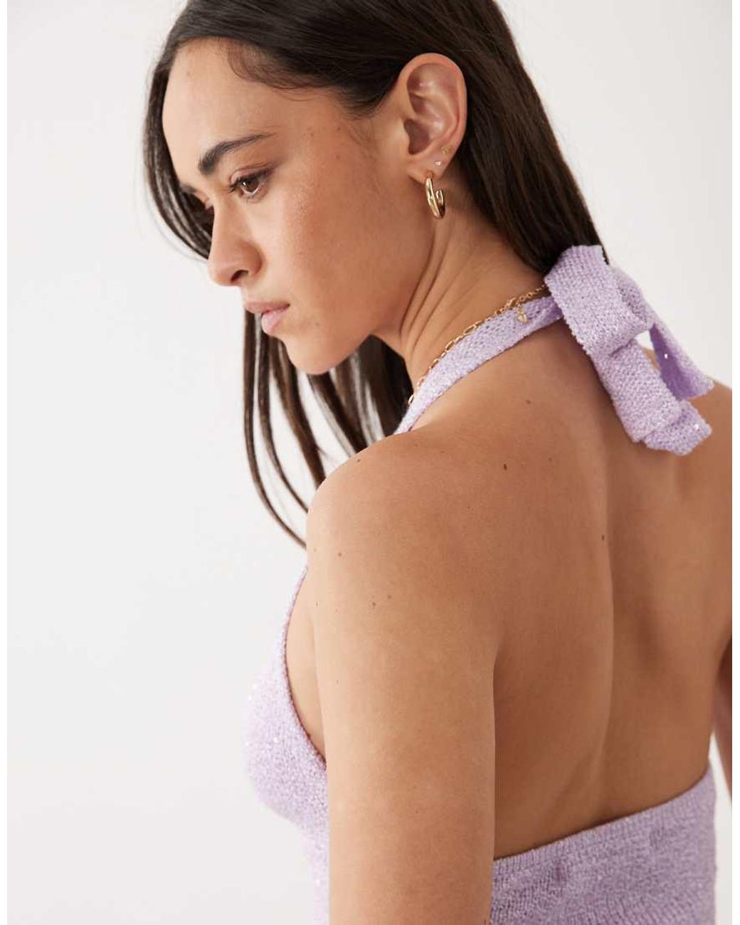 Kulani Kinis Purple Lilac Glimmer Halterneck Knit Top