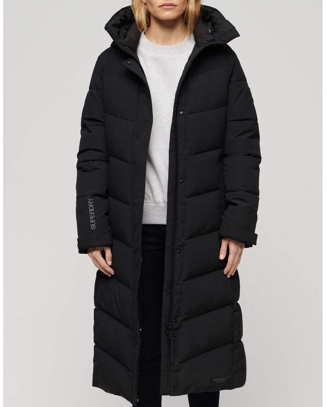 Superdry Black City Chevron Padded Longline Coat