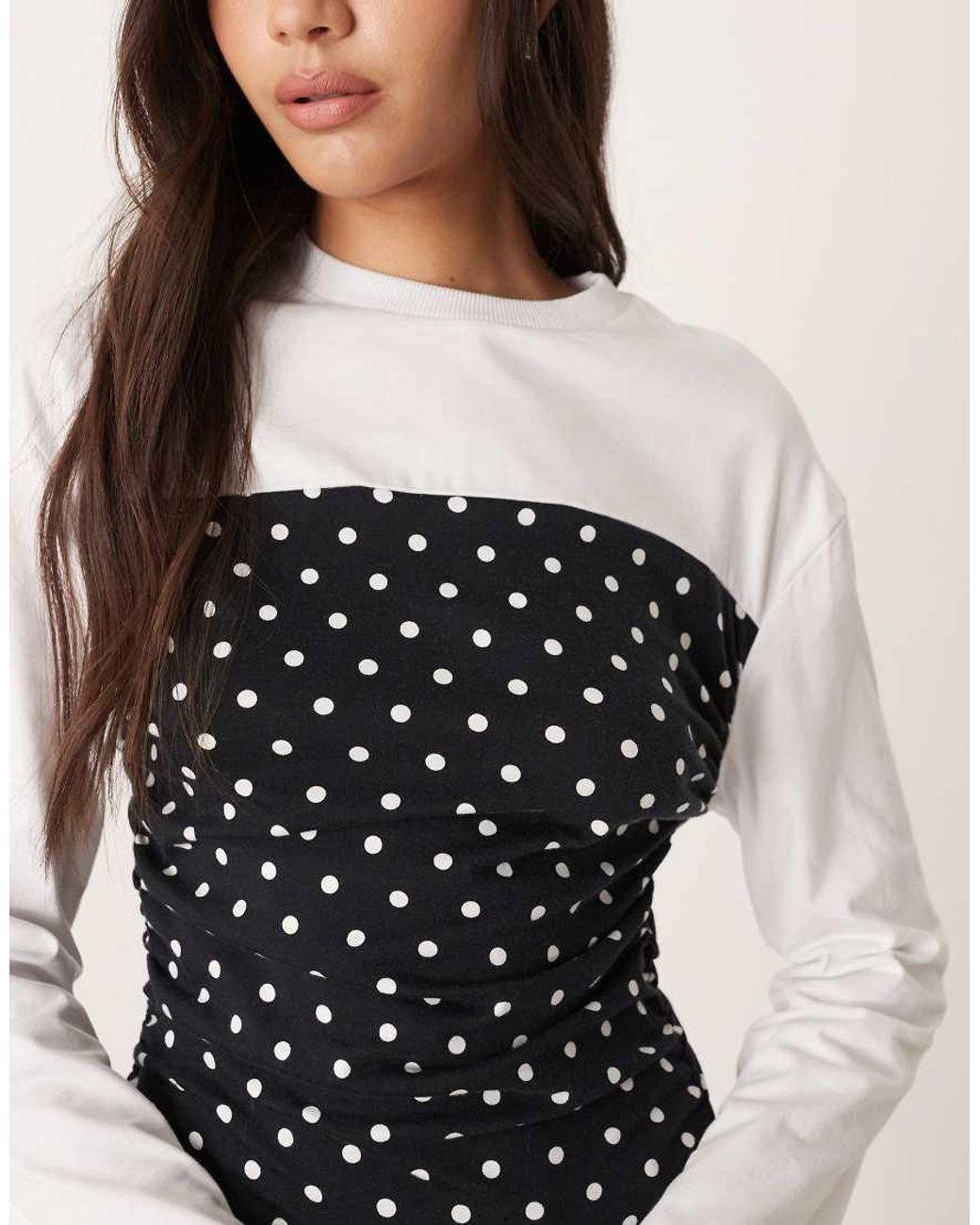 ASOS Black Cinched Polka Dot Long Sleeve Top