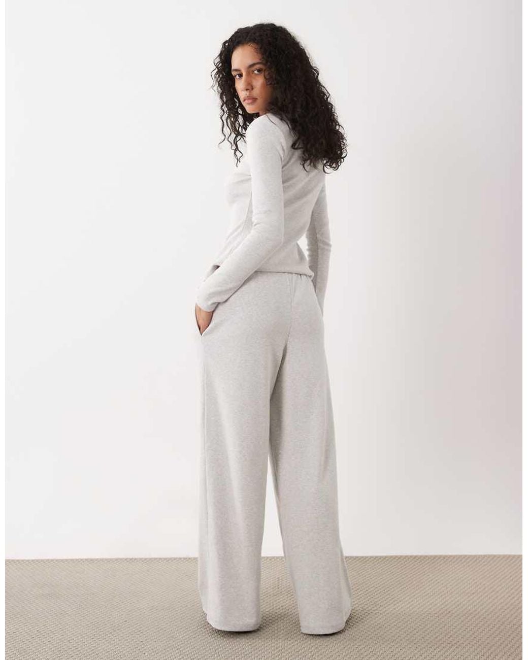 4th & Reckless White Ribbed Jersey Wide Leg Trousers Co-ord