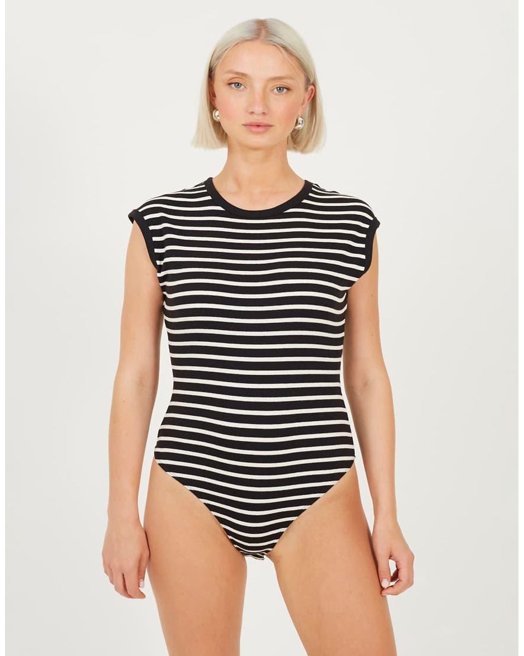 Brave Soul Black Short Sleeve Striped Bodysuit