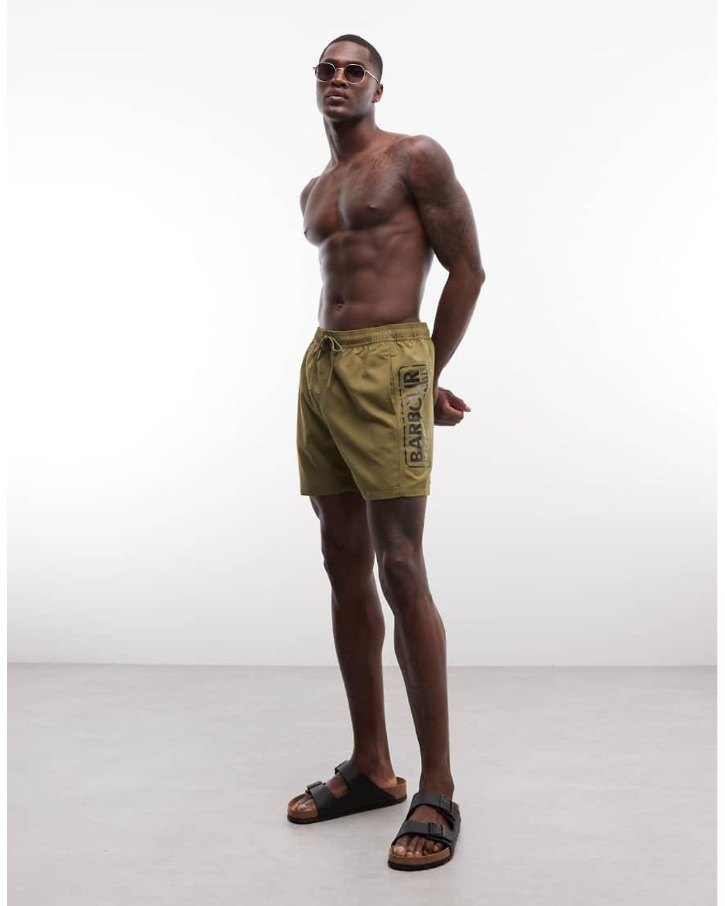 Barbour Green Large Logo Swim Shorts for men