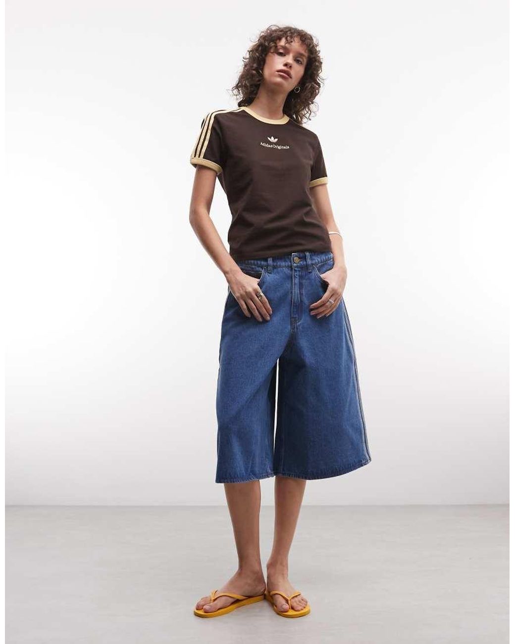 Adidas Originals Brown Three Stripe T-shirt With Central Retro Logo