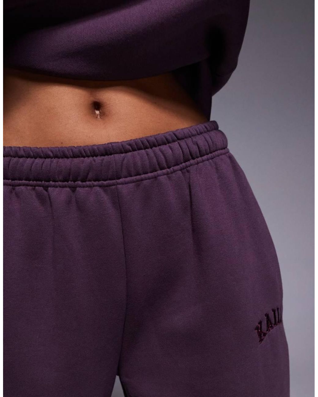 Kaiia Purple Cotton Rich Embroide Logo Wide Leg jogger Co-ord