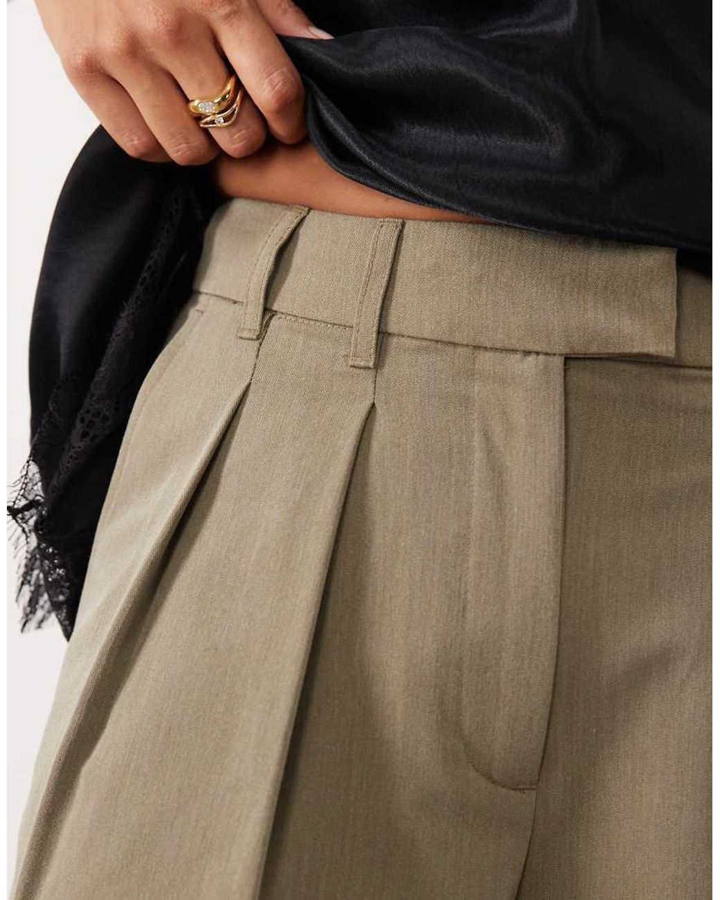 ASOS Green Petite Tailored Wide Leg Trousers With Pleat Detail