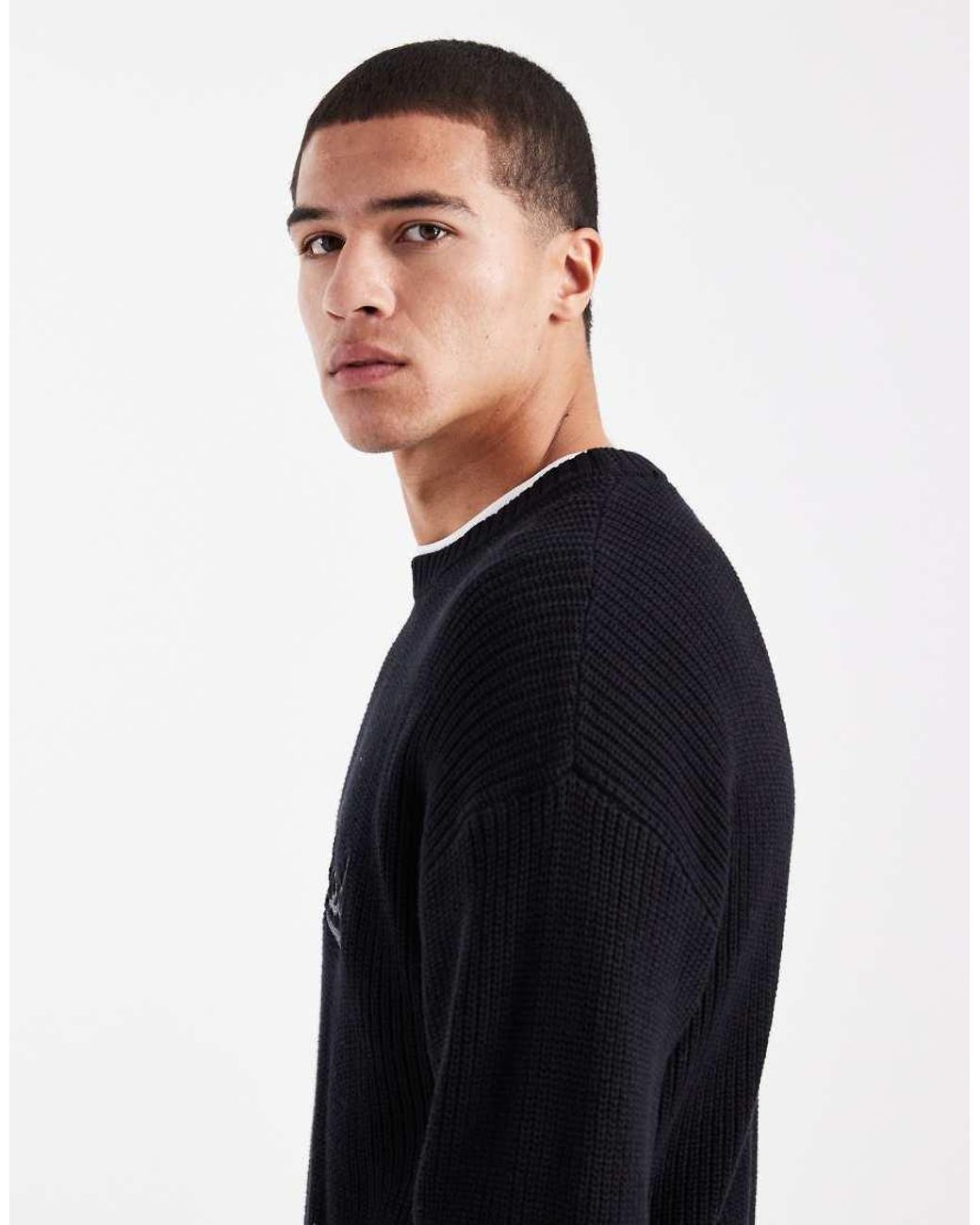 Cotton On Black Box Fit Crew Knit for men