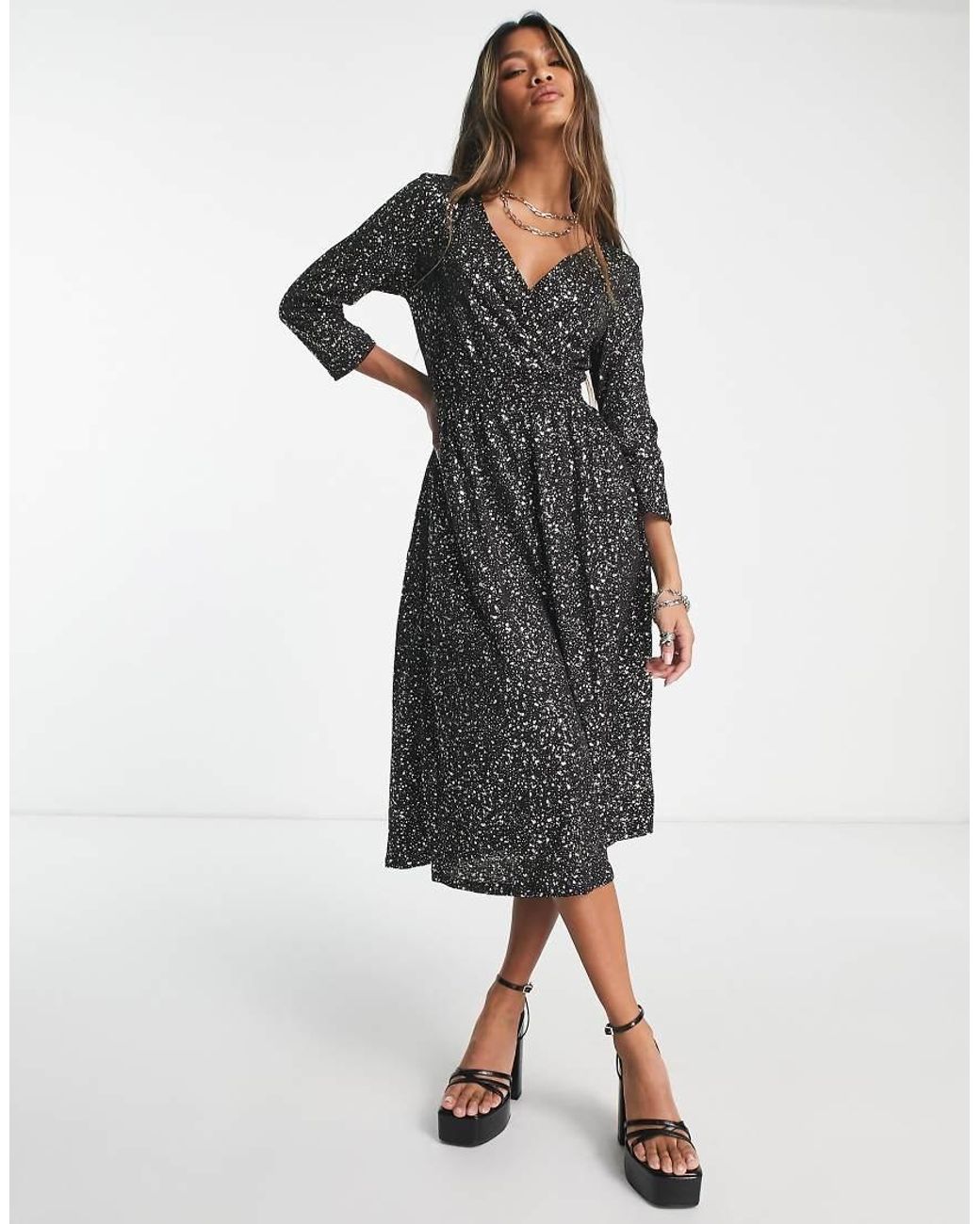 ONLY Black Wrap Midi Dress