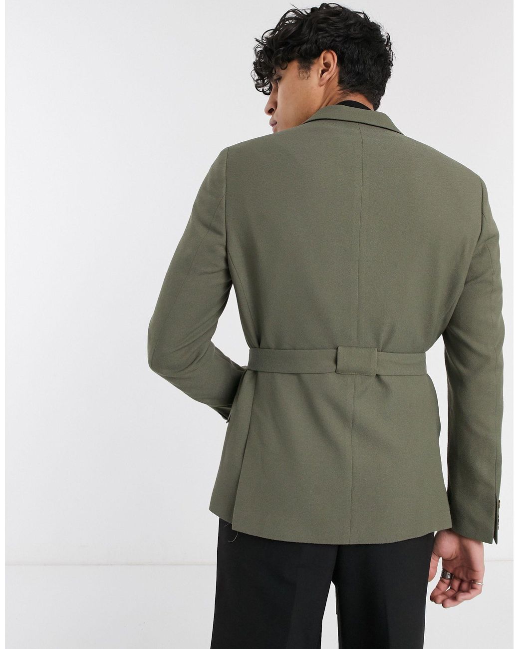 ASOS Skinny Belted Blazer in Green for Men Lyst