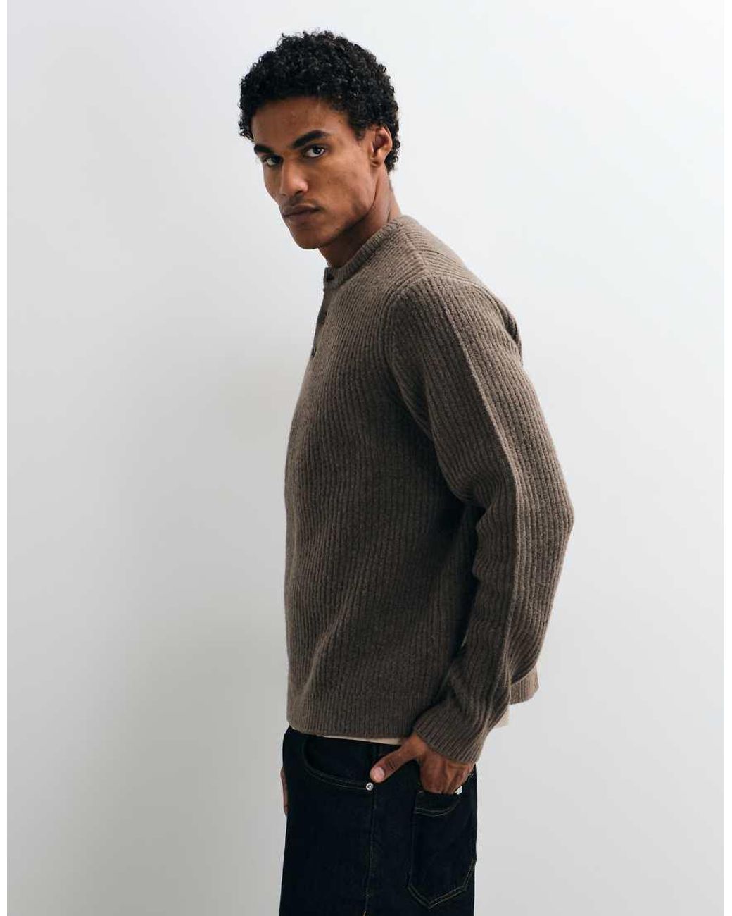 ASOS Gray Relaxed Knitted Henley for men