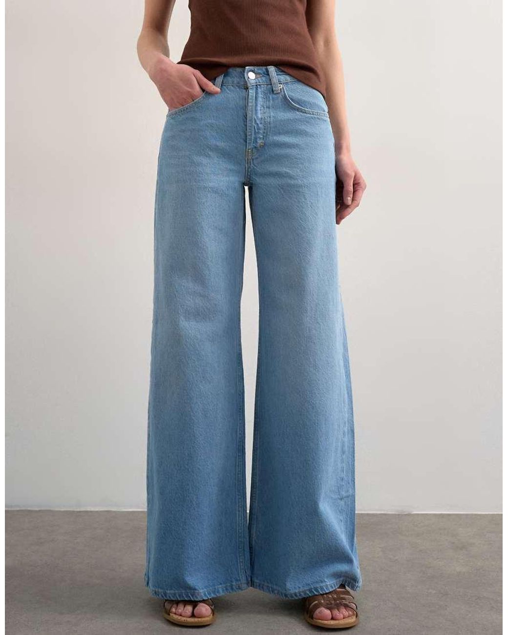 TOPSHOP Blue Horizon Mid Rise Wide Leg Jean