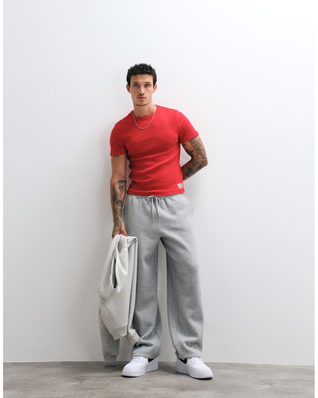 Collusion Red Fitted Ribbed Tee for men