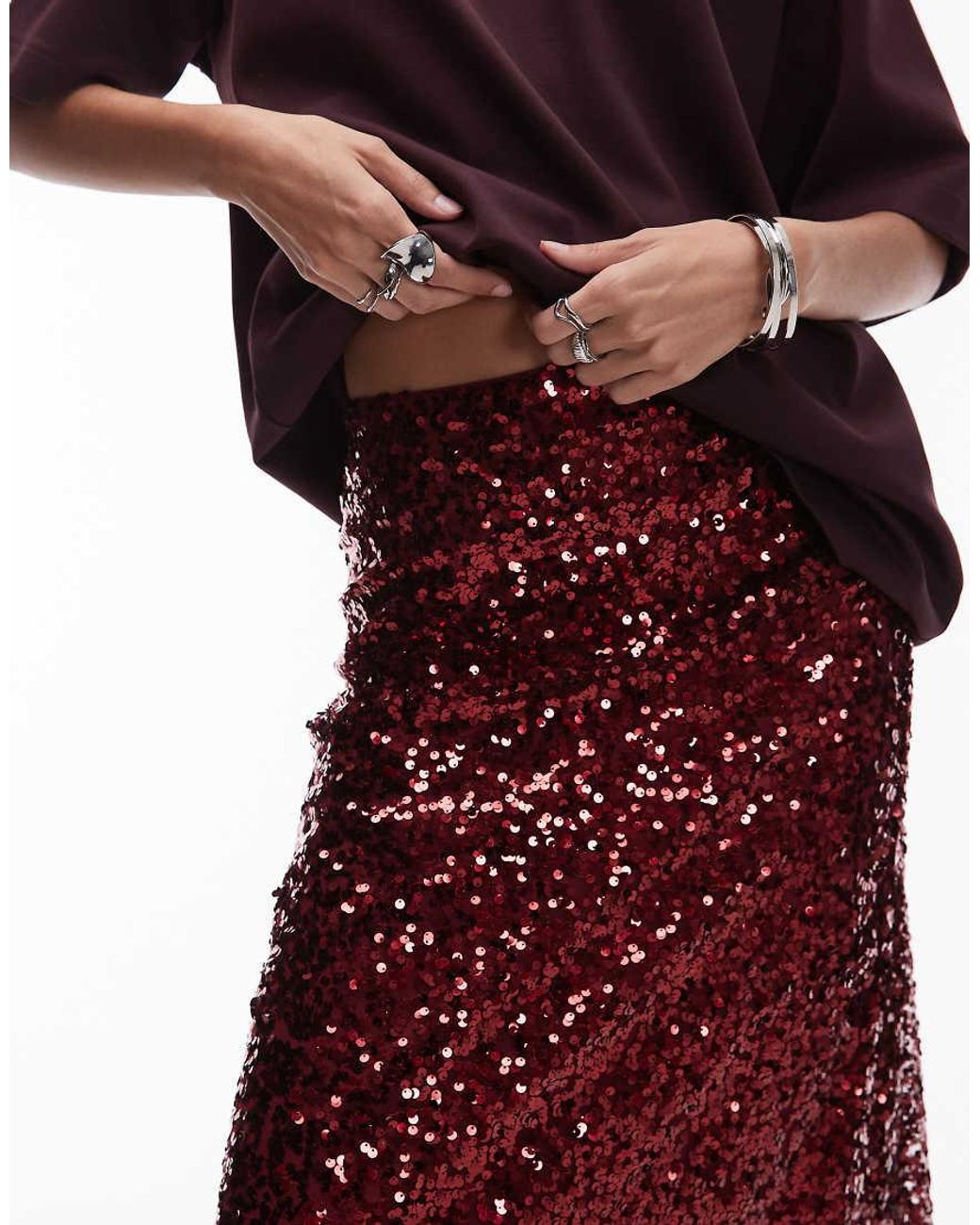 ASOS Red Sequin Midi Skirt