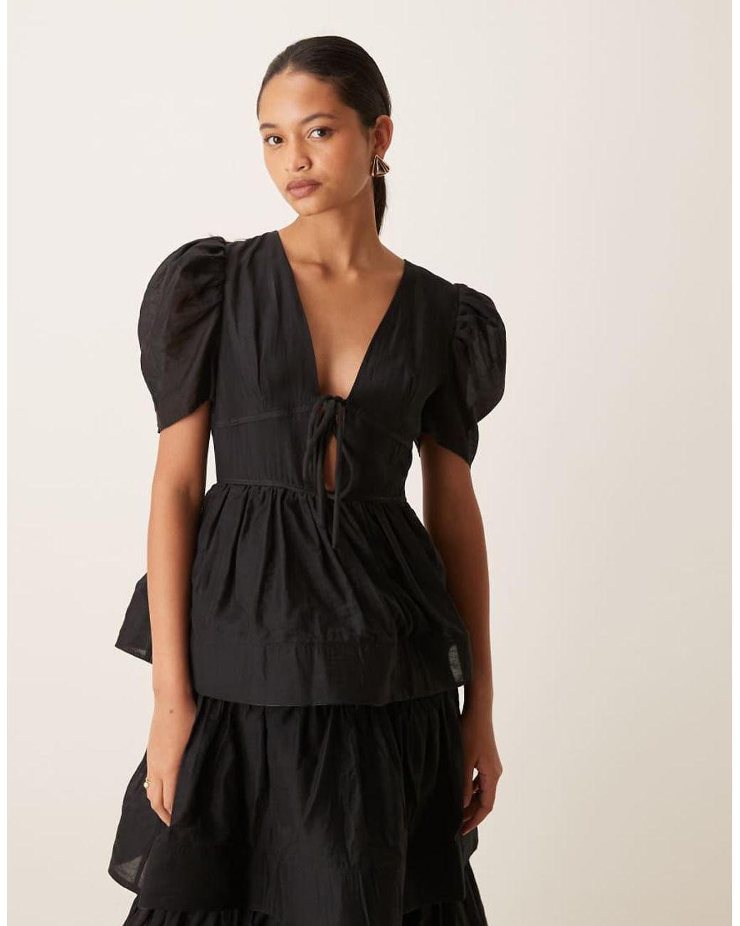 True Decadence Black Tie Front Tiered Maxi Dress