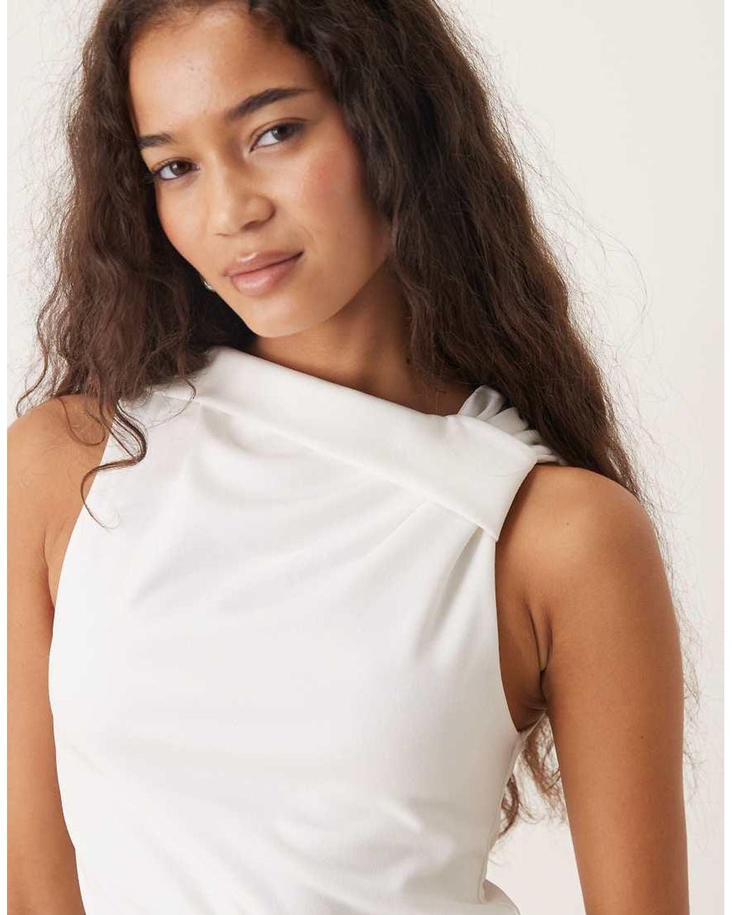 ASOS White Asymmetric Knot Sleeveless Top