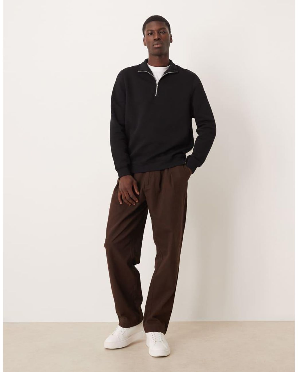 ASOS Essentials Regular-Fit Sweatshirt Met Korte Rits in het Black voor heren