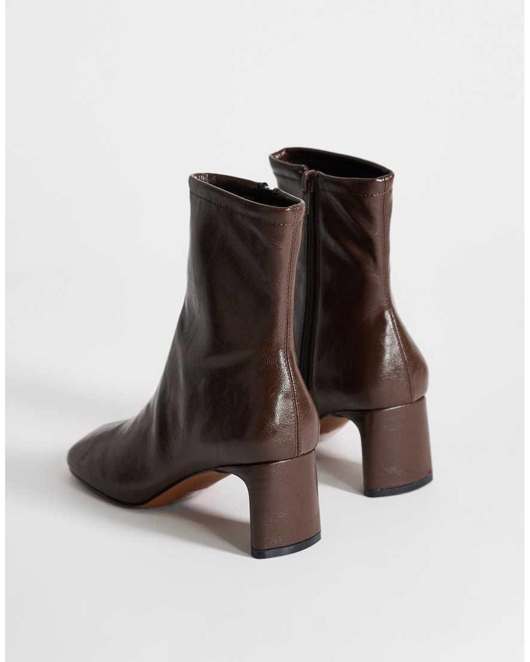 TOPSHOP Brown Kenna Block Heel Ankle Boot