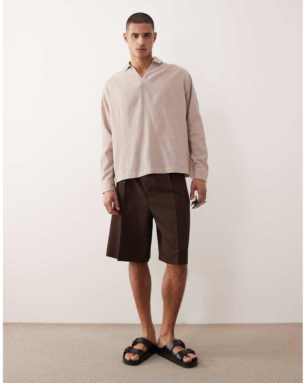 ASOS Natural Oversized Overhead Crinkle Texture Shirt for men