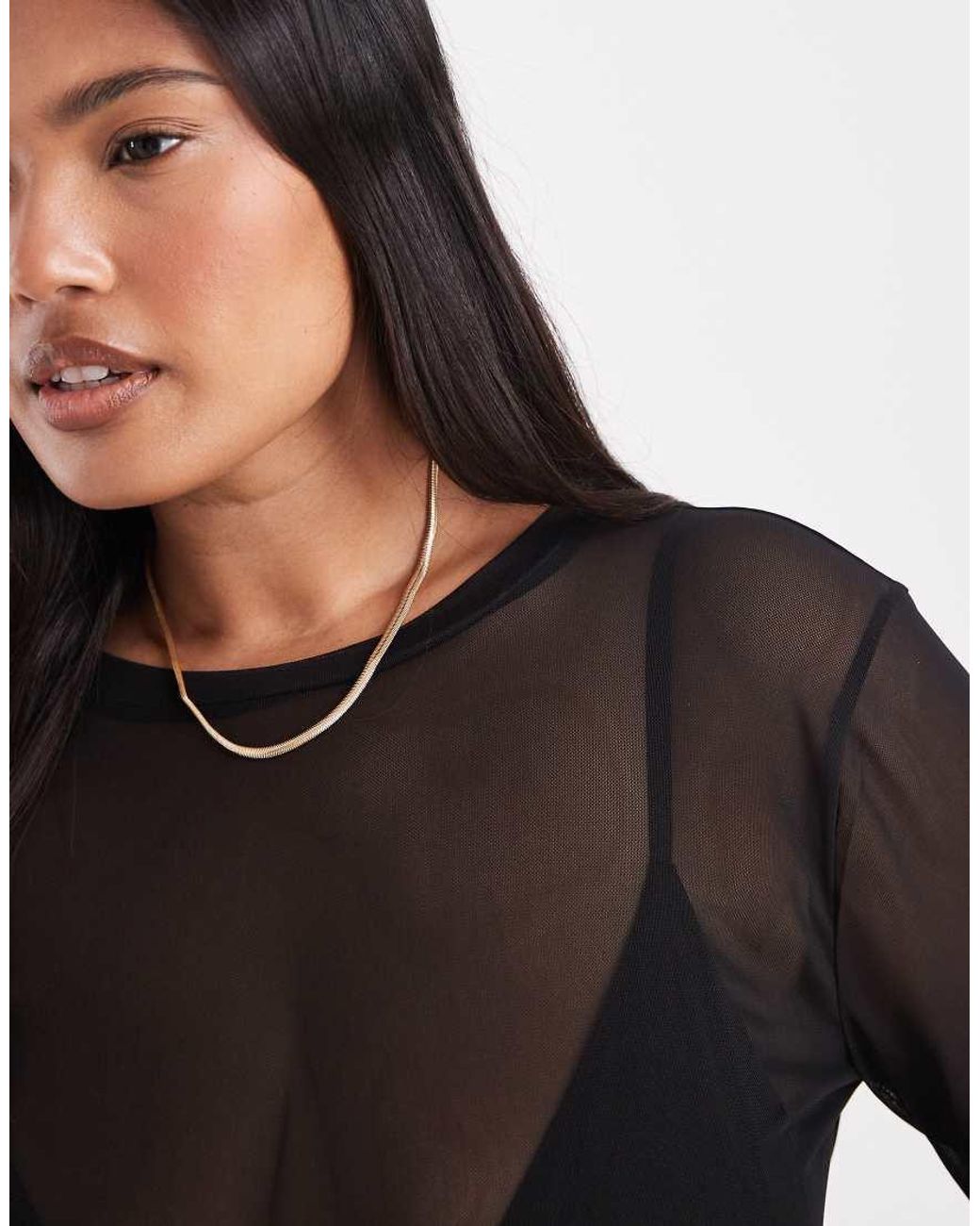 Noisy May Black Long Sleeve Mesh Top
