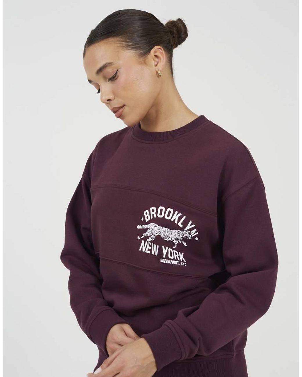 Brave Soul Purple Contrast Stripe Panel Crew Neck Sweatshirt