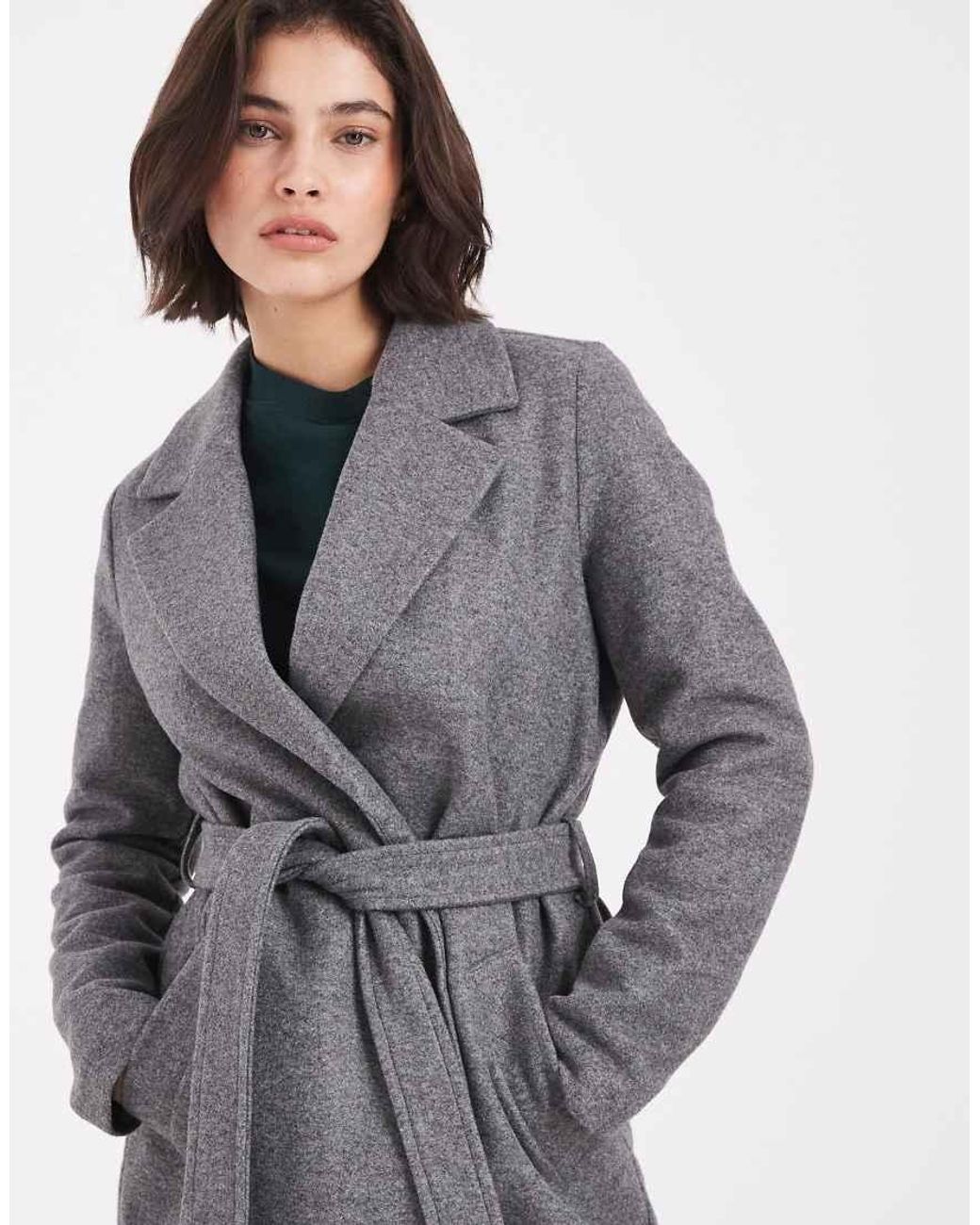 Vero Moda Gray Belted Formal Midi Coat
