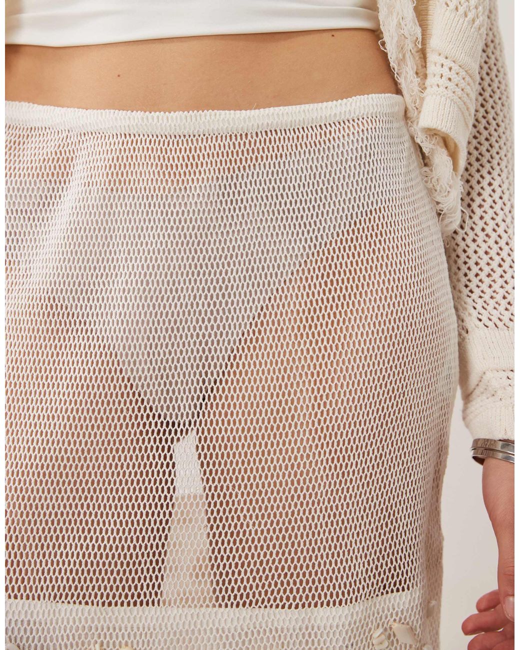 ASOS White Sheer Crochet Mini Skirt With Faux Shell Trim