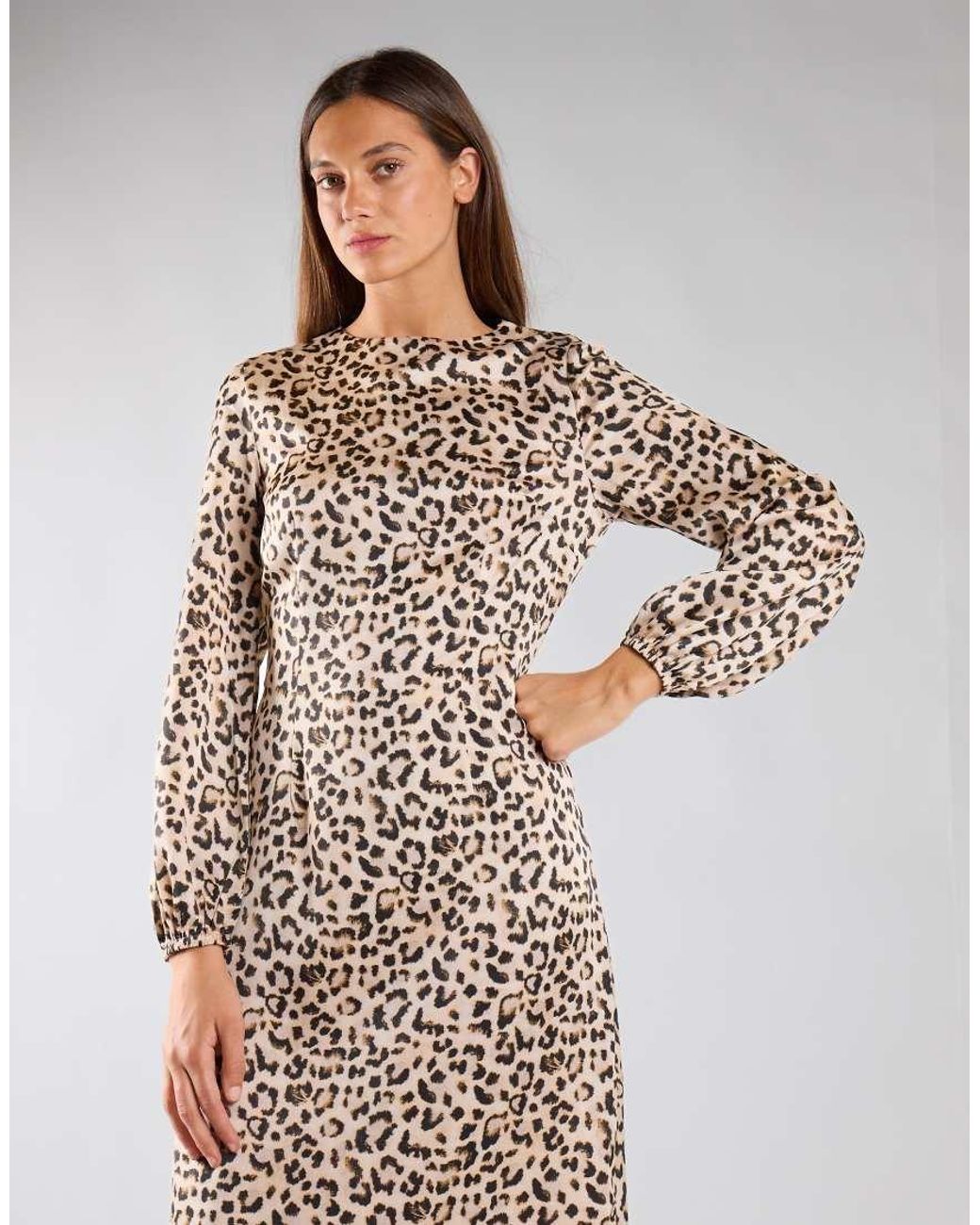 Glamorous Natural Print Long Sleeve Midi Dress