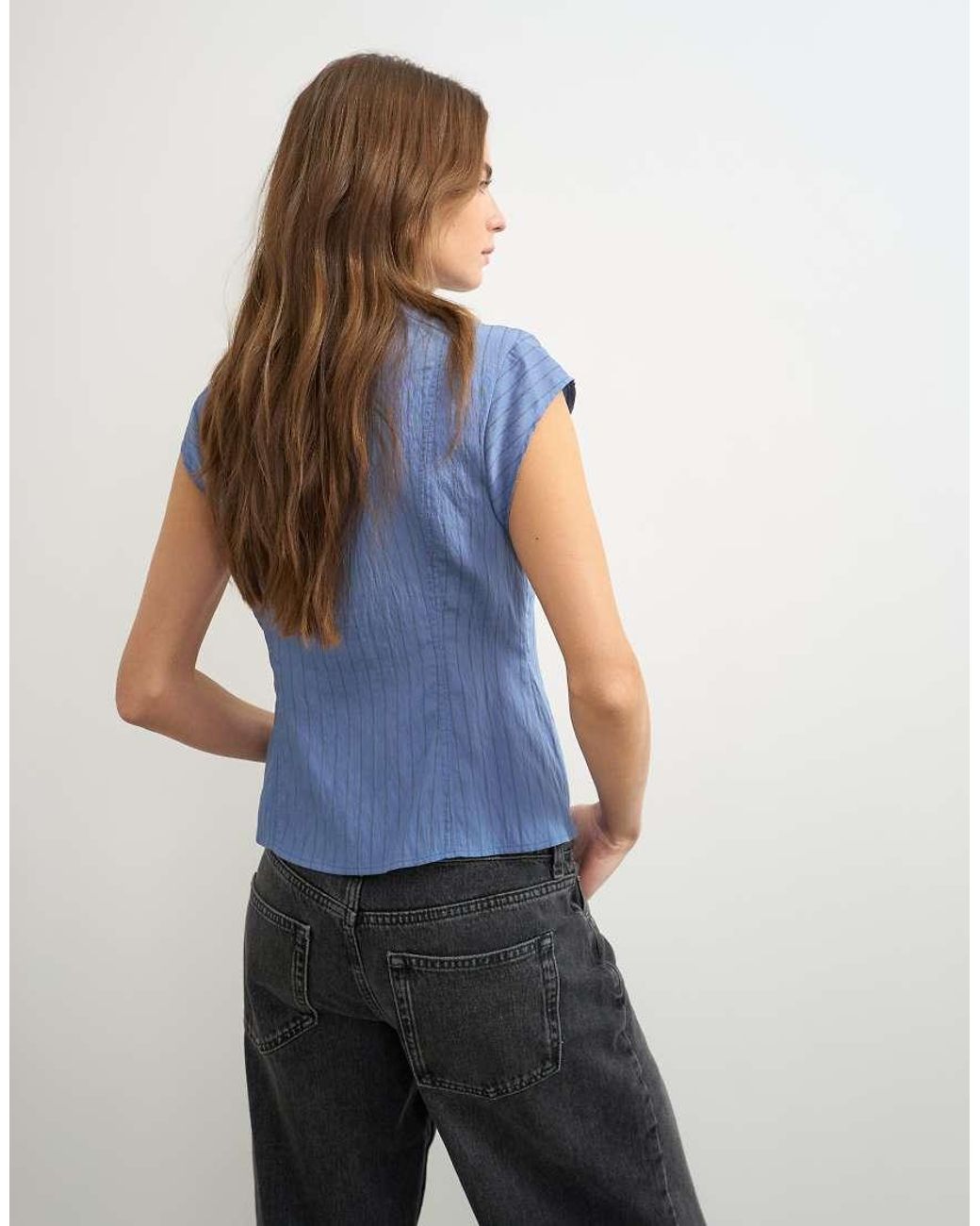 TOPSHOP Blue High Neck Zip Detail Top