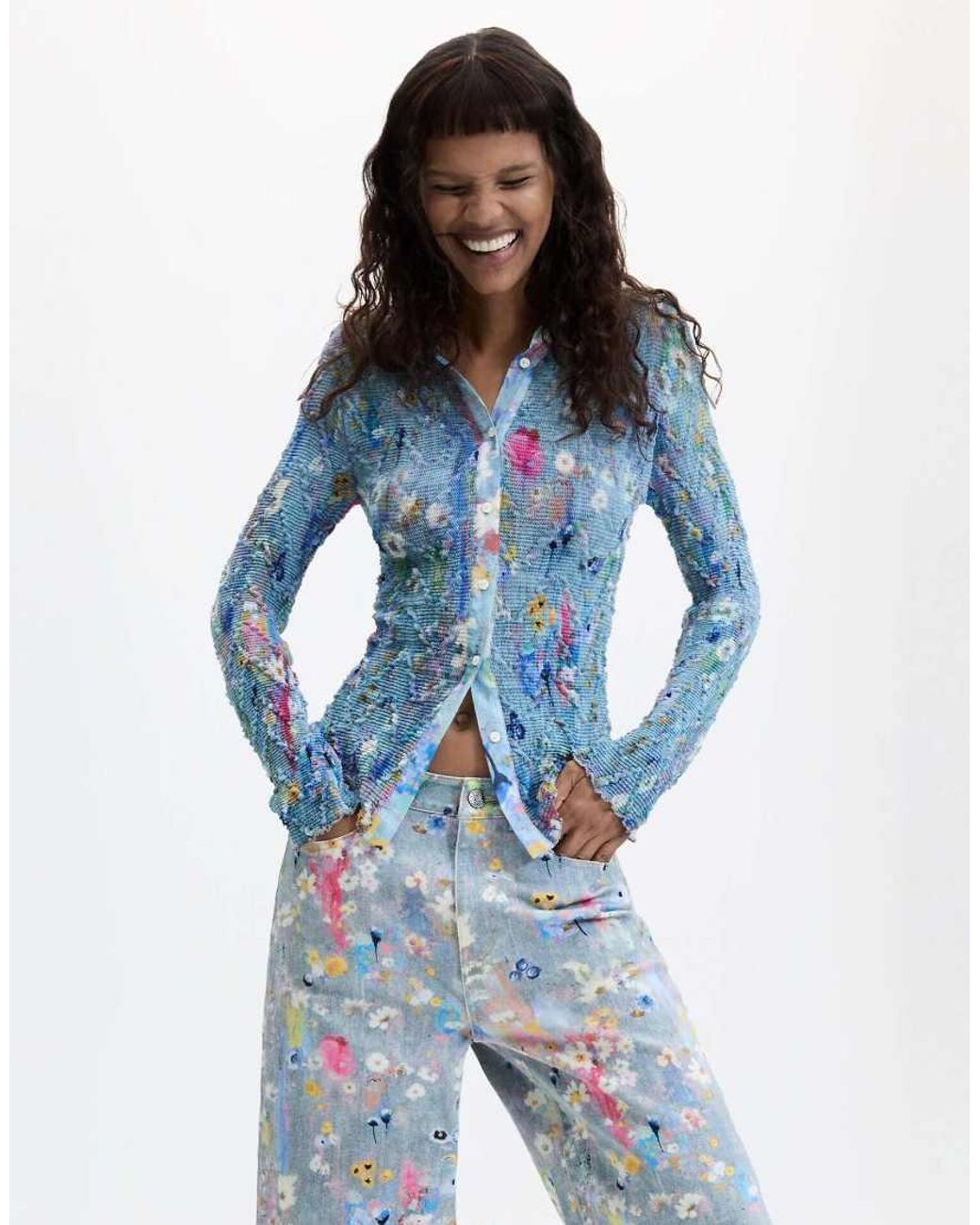 Desigual Blue Printed Denim Trousers