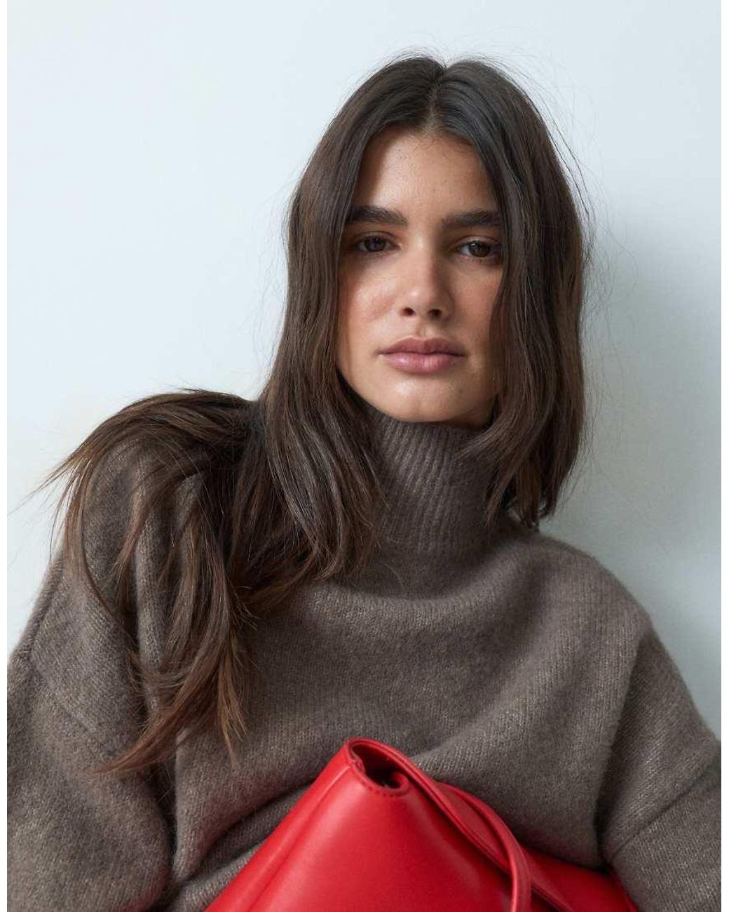 ASOS Gray Relaxed Fluffy Funnel Neck Jumper With Wool