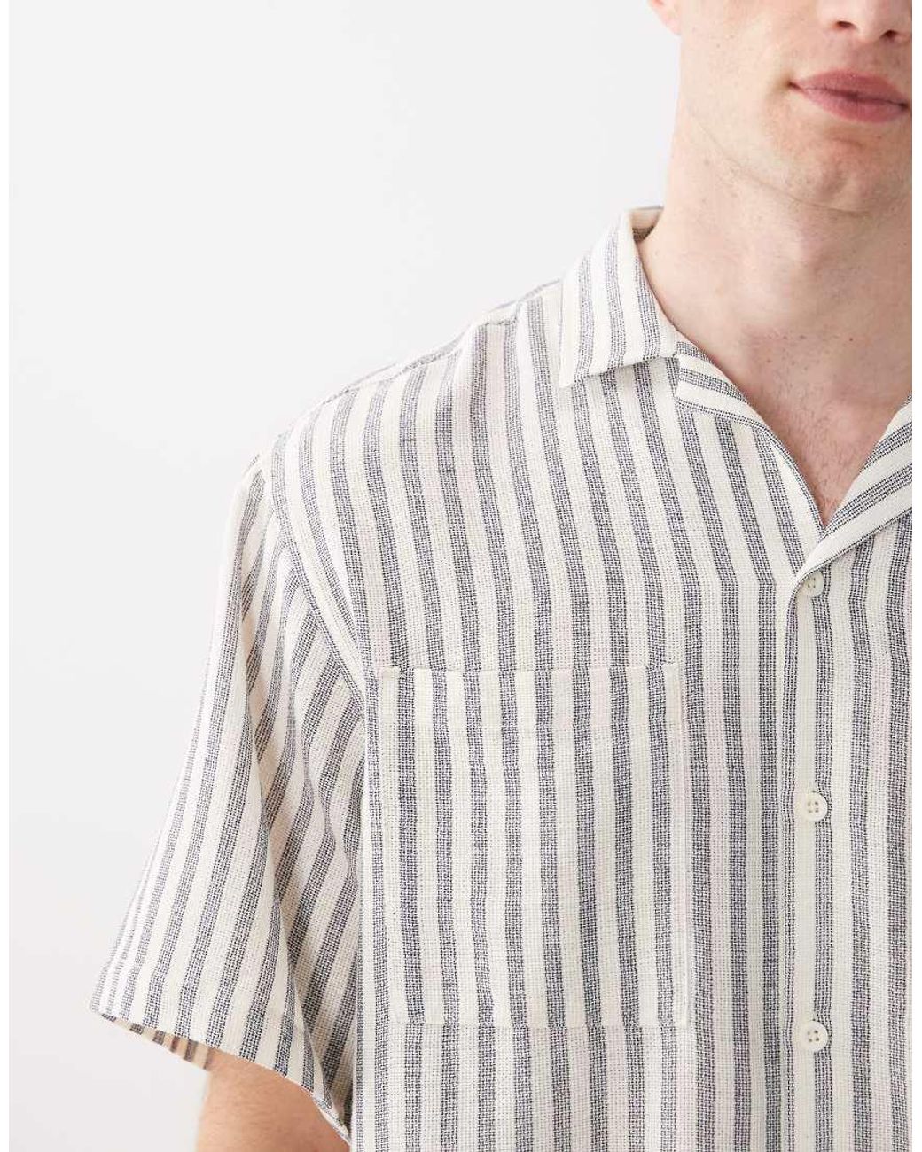 ASOS Gray Boxy Oversized Crochet Stripe Shirt for men