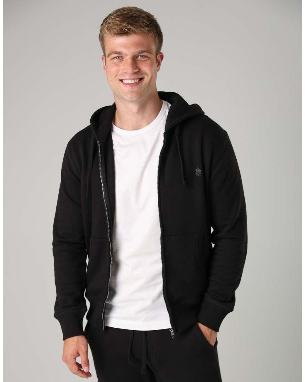 French Connection Black Cotton Blend Zip Hoody for men