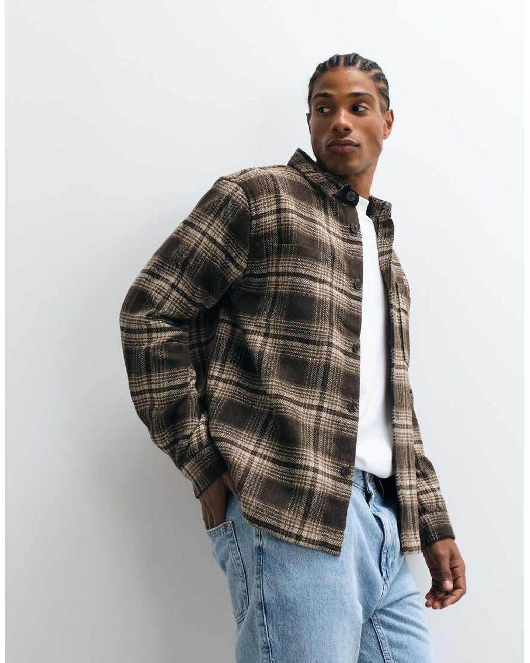 SELECTED Brown Wool Blend Tweed Overshirt for men