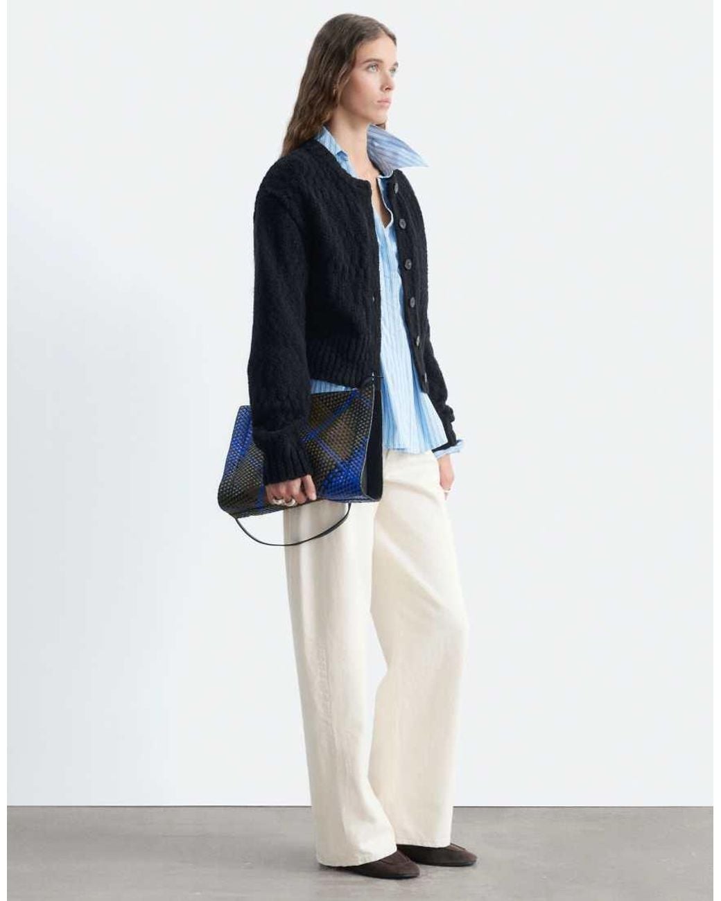 & Other Stories Blue Strong Shoulder Cropped Structured Cardigan