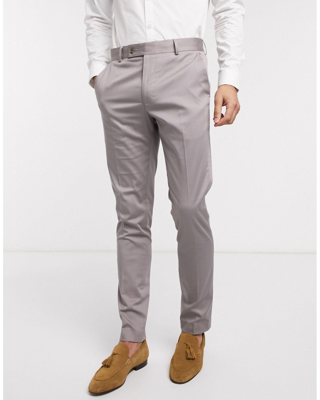 ASOS Cotton Wedding Skinny Suit Pants in Gray for Men - Lyst